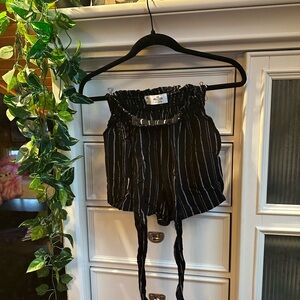 Hollister Black and White Striped High Waist Shorts
